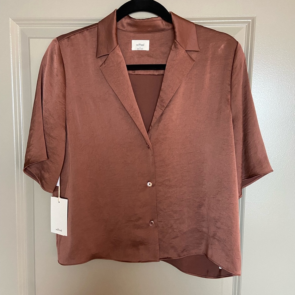 Wilfred Mocha Brown Silk Top from Aritzia. Unworn, tags still on!